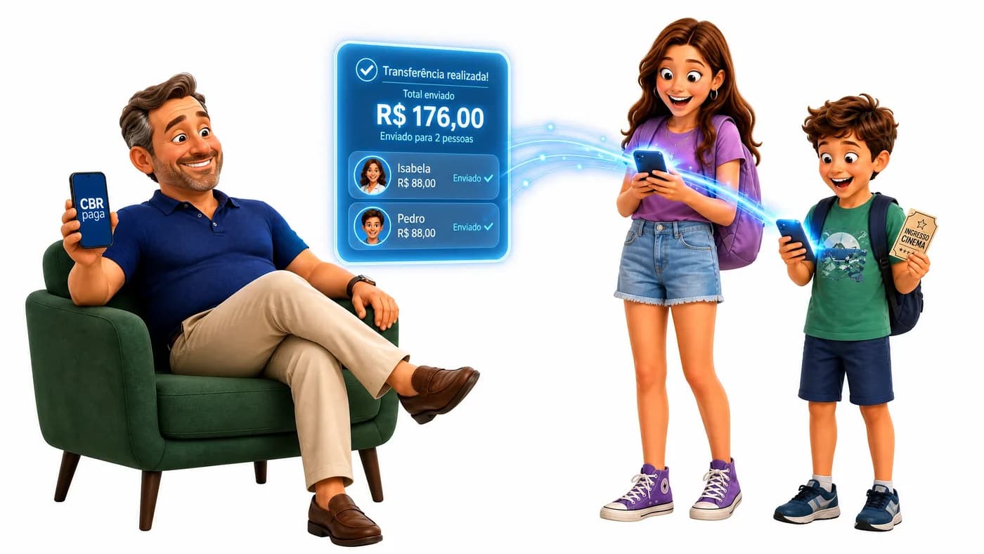 Pai enviando saldo para filhos pelo CBRPaga.